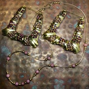 Large Iridescent Door Knocker Earrings w/Necklace